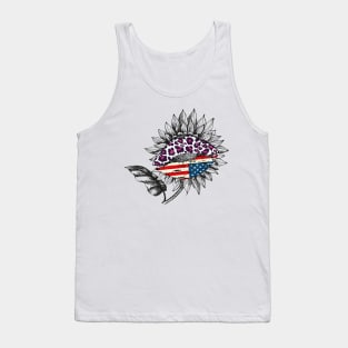 Cute Sunflower 4th of July Gift - Leopard American Flag Sunflower Holiday Gift Tank Top